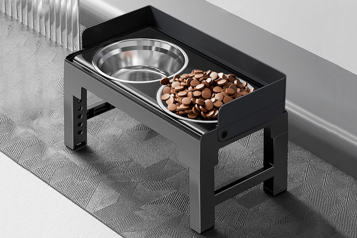 Dog Bowl Stand 5 Height Adjustable Raised Feeder with 2 Stainless Steel Bowls-Black