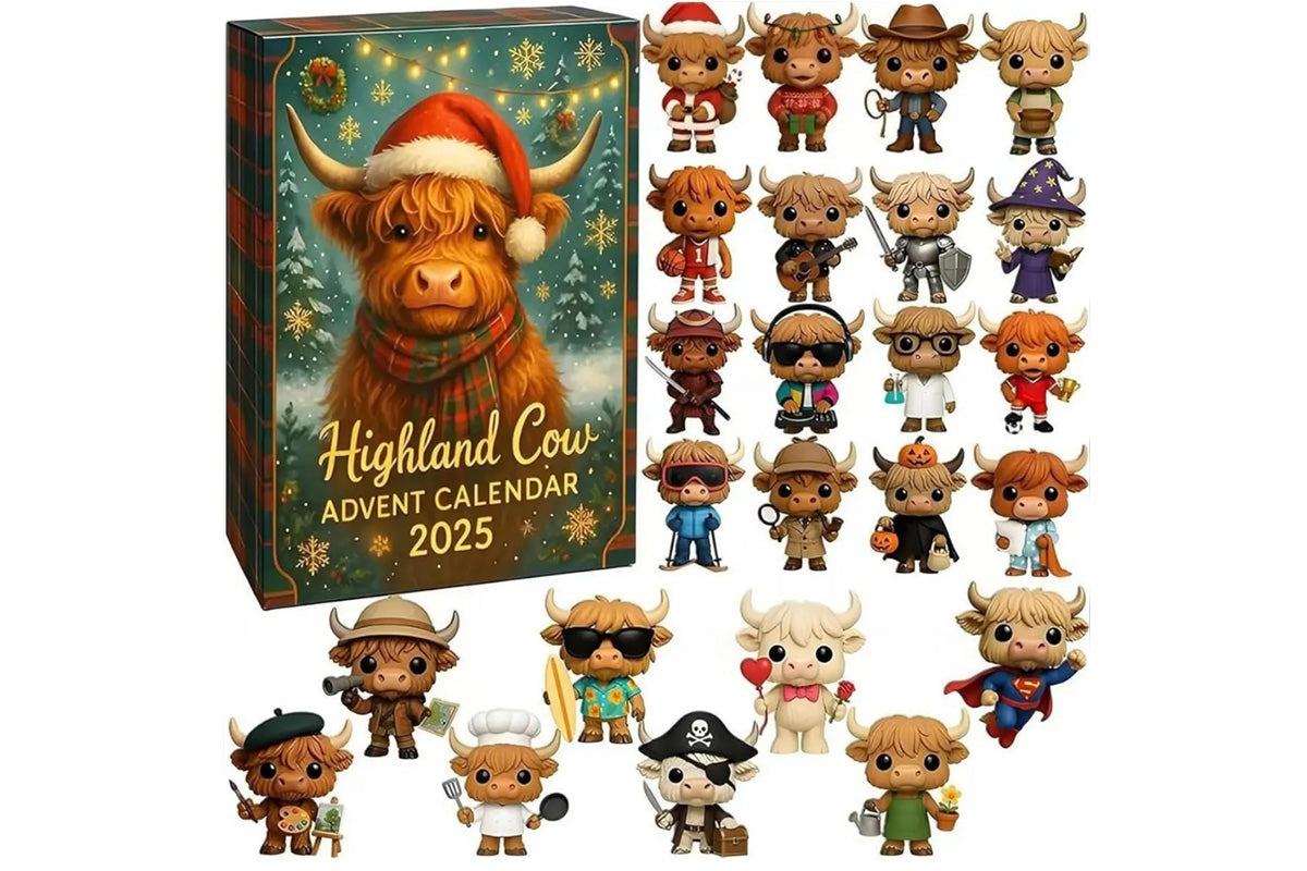 2D Highland Cow Advent Calendar 24 Days Christmas Countdown Calendar for Xmas Tree