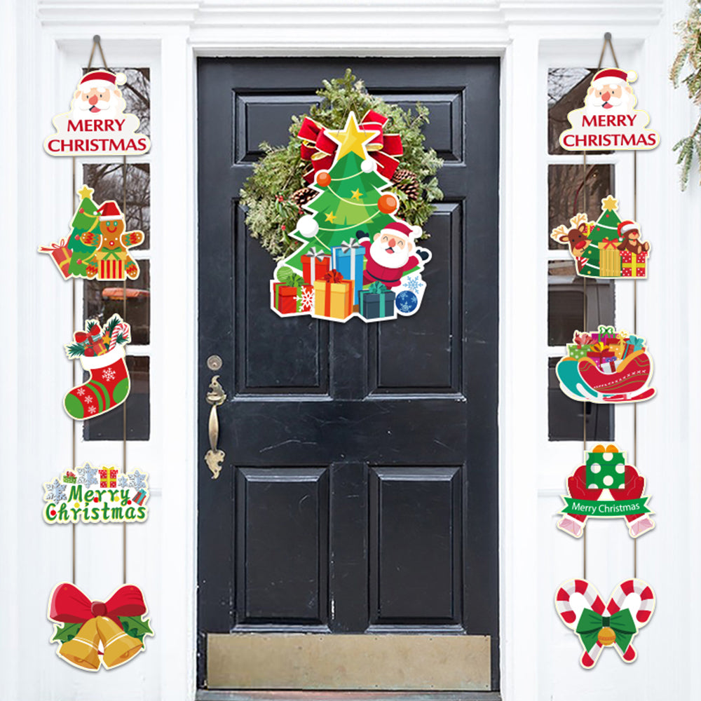 Christmas Porch Sign with Couplets Xmas Door Banner Wall Hanging Party Decoration