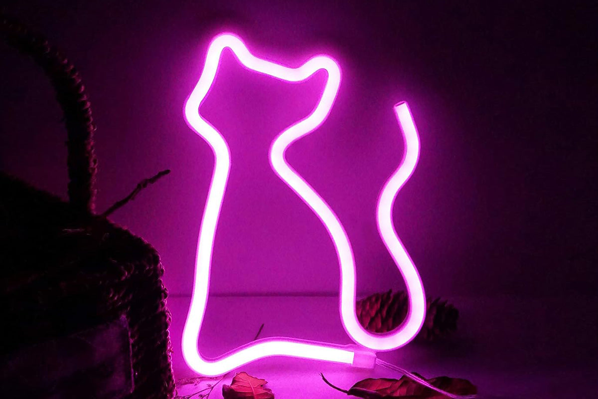 LED Cat Rainbow Neon Sign Lights Bedside Night Light Lamp Bedroom Wall Decoration