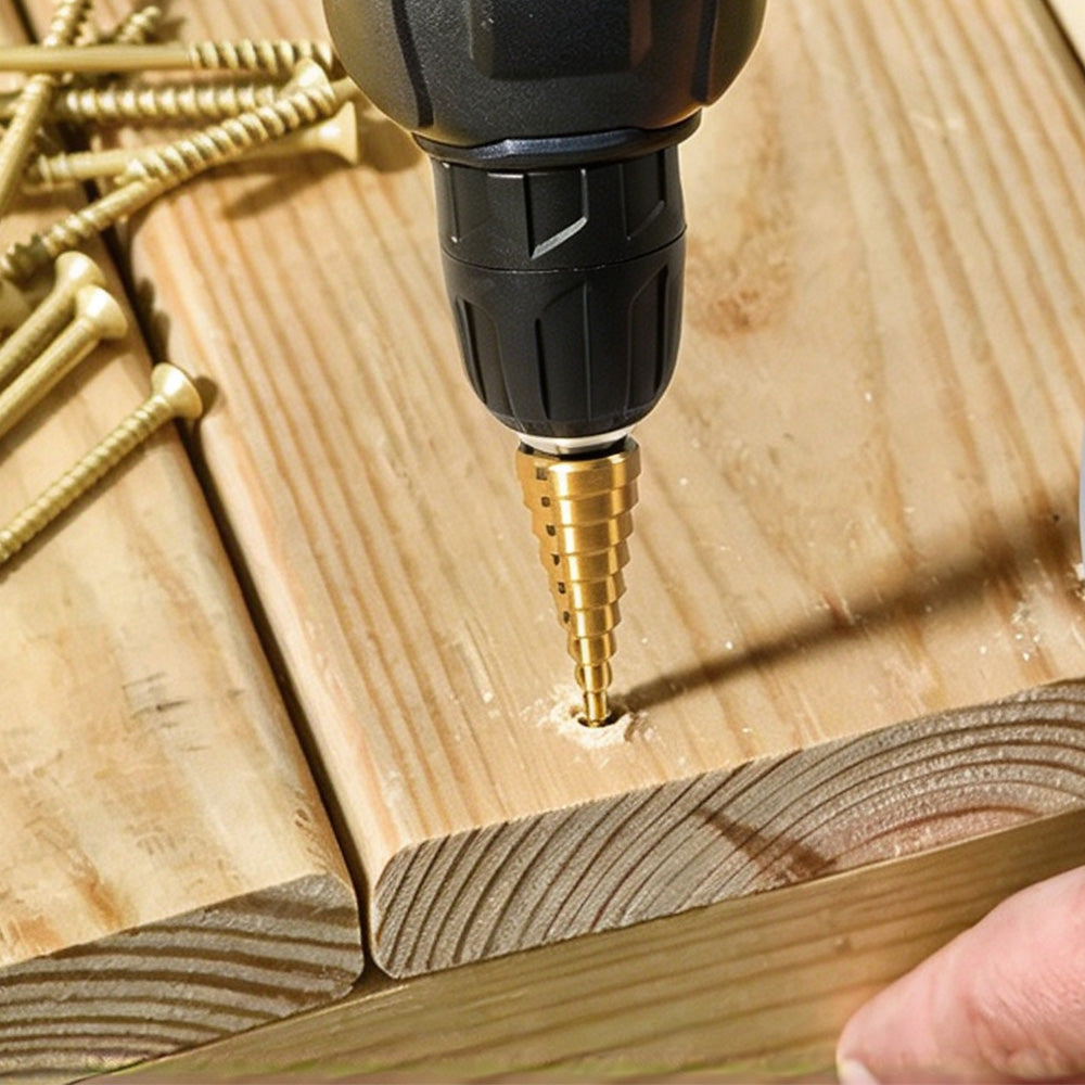 3 Piece Bearing Steel Titanium Coated Conical Step Drill Bit Set