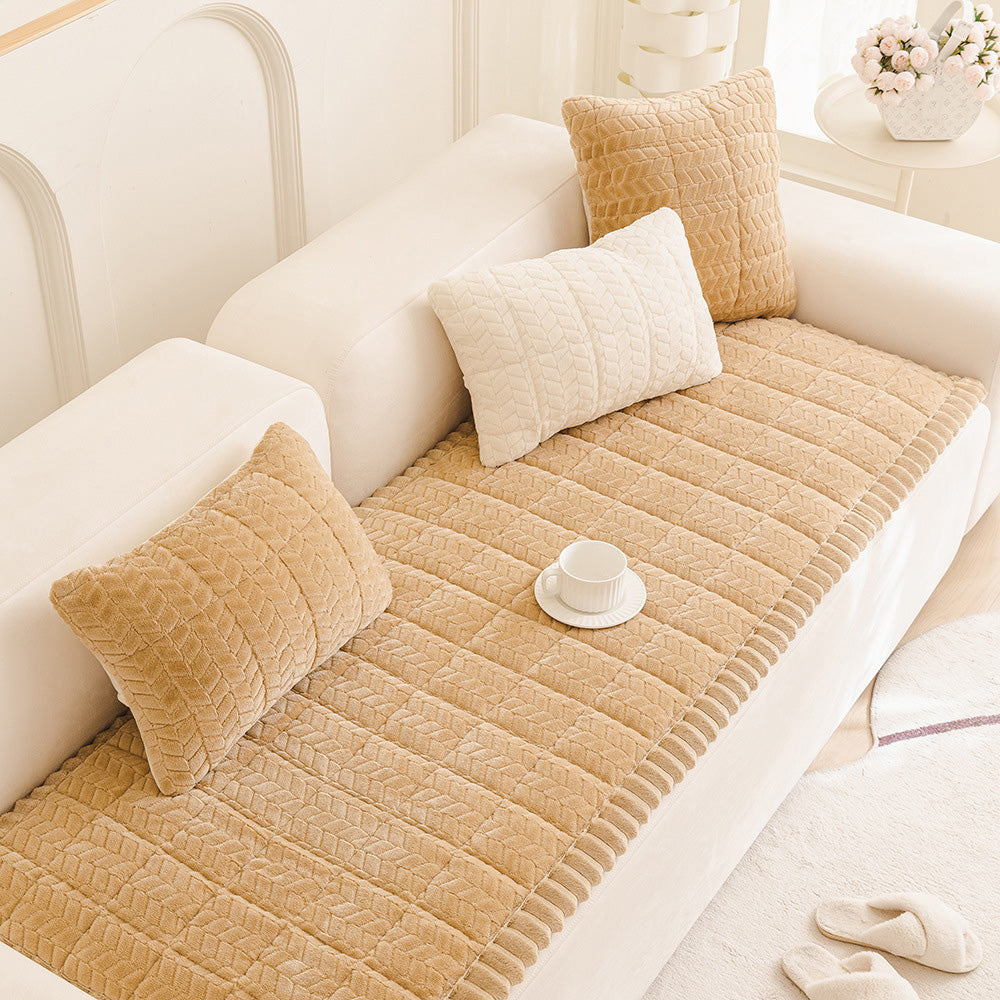Thick Plush Pet Sofa Cover Non Slip Couch Protector Corduroy Mat-Khaki