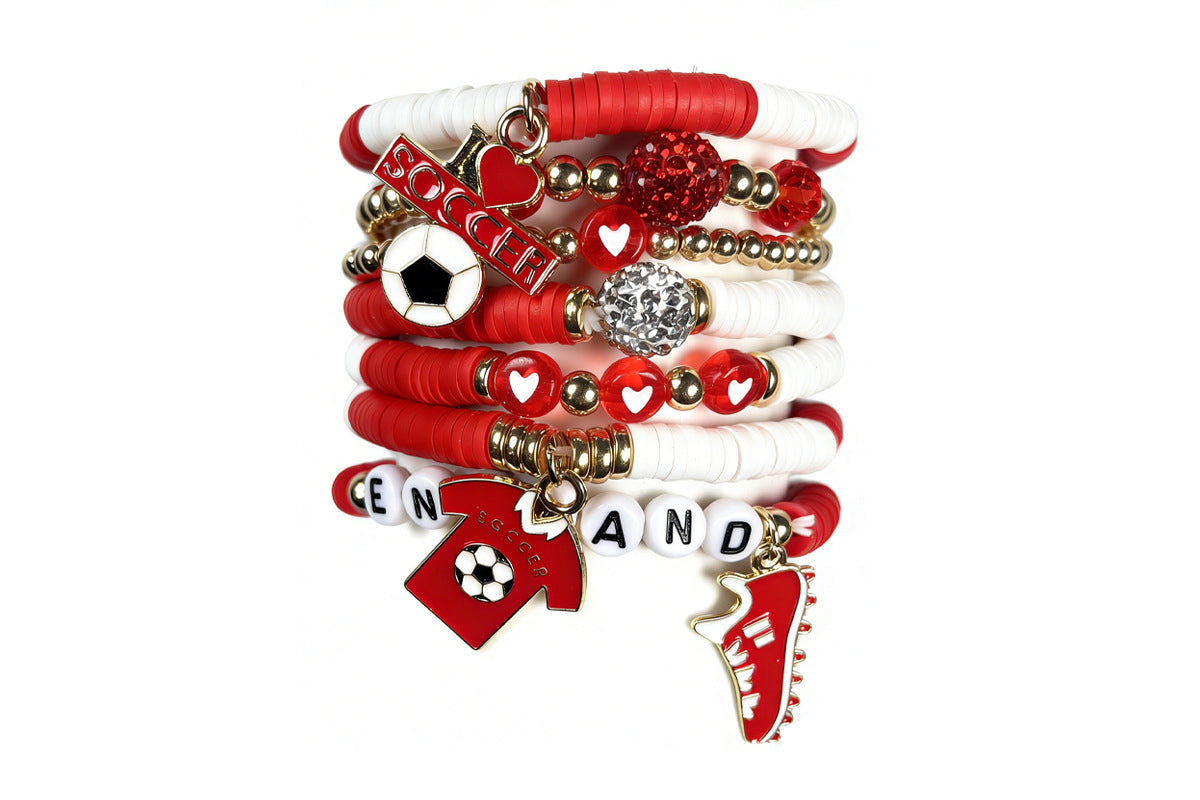 Colorful Soft Clay Football World Cup Bracelets Set for Aldults Soccer Fans
