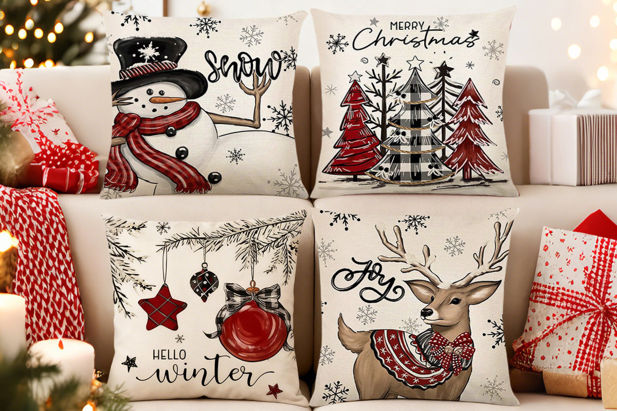Set of 4 Christmas Pillow Covers Decorative Throw Pillow Covers for Sofa