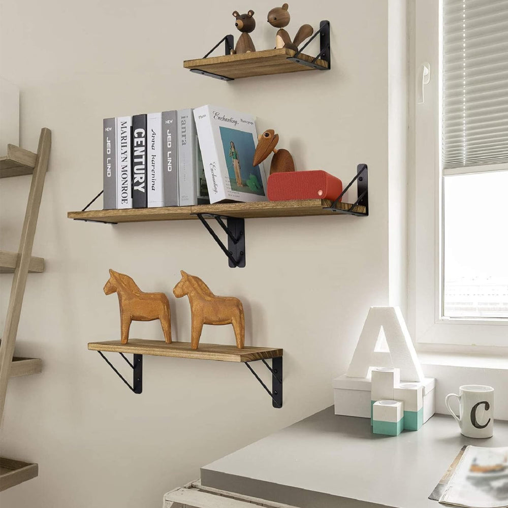 3Pcs Wall Mounted Wood Floating Shelf Storage Display for Bedroom Decor