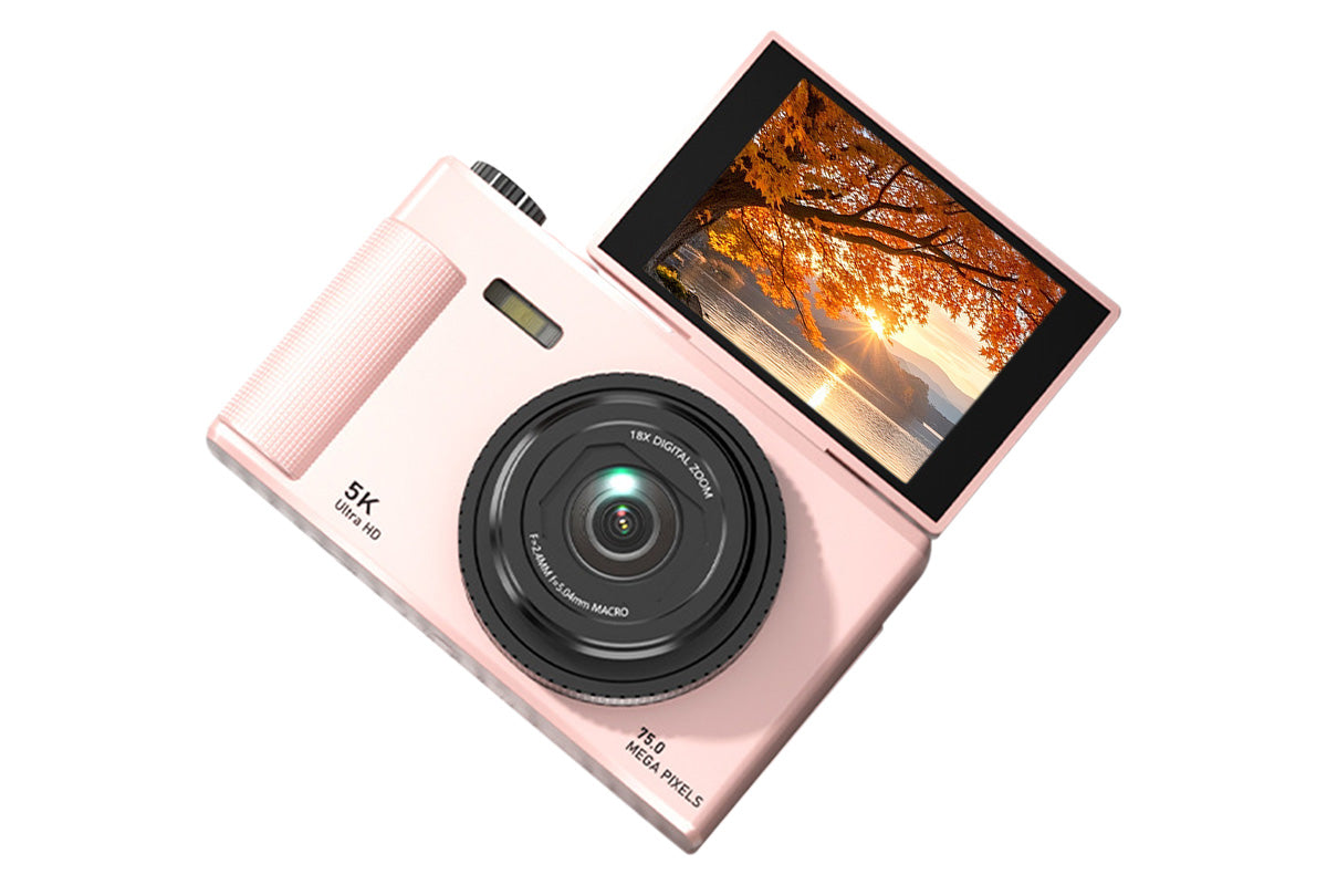 5K Digital Camera 18X Zoom Flip Screen Point and Shoot Camera with 64GB Memory Card