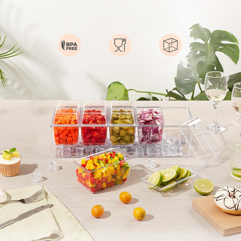 Ice Chilled Condiment Caddy with 5 Plastic Containers