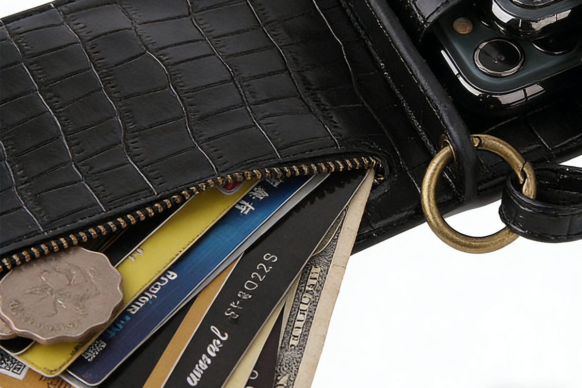 3-in-1 Wallet Card Holder PU Leather Crossbody Phone Bag Phone Purse with Mirror