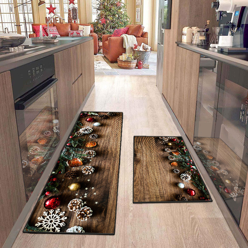 2Pcs Christmas Kitchen Washable Rectangular Floor Mat