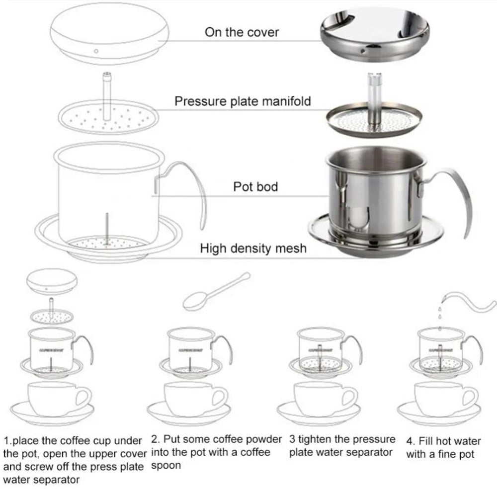 2Pcs 304 Stainless Steel Vietnamese Drip Coffee Pot Infuser for Home Filter Maker