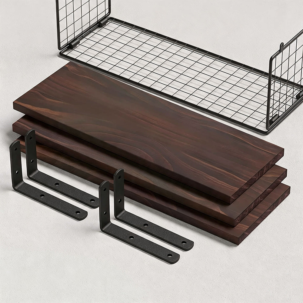 3 Piece Engineered Wood Wall Shelves with Metal Storage Basket