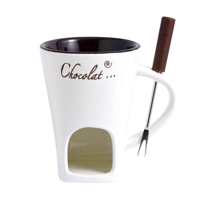 Fondue Mug Set Porcelain Chocolate Melting Cup with Fork
