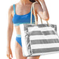 Large Zipper Beach Bags Striped Tote Bag For Travel Outdoor Vacation
