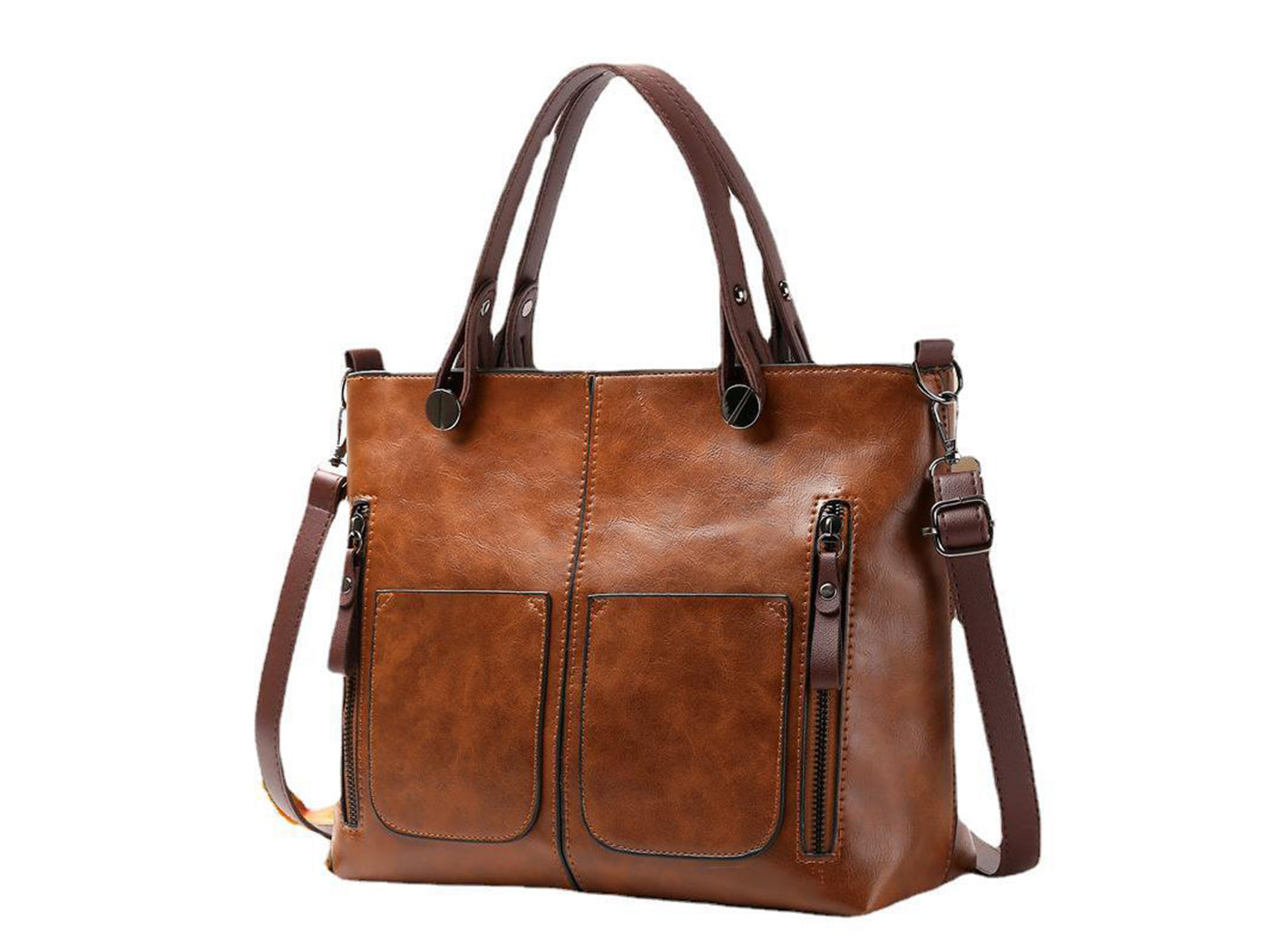 Vintage Leather-Look Tote Handbag Crossbody Briefcase