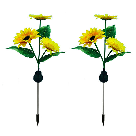 2 Packs LED Solar Sunflower Plug Lamps with 3 Sunflowers