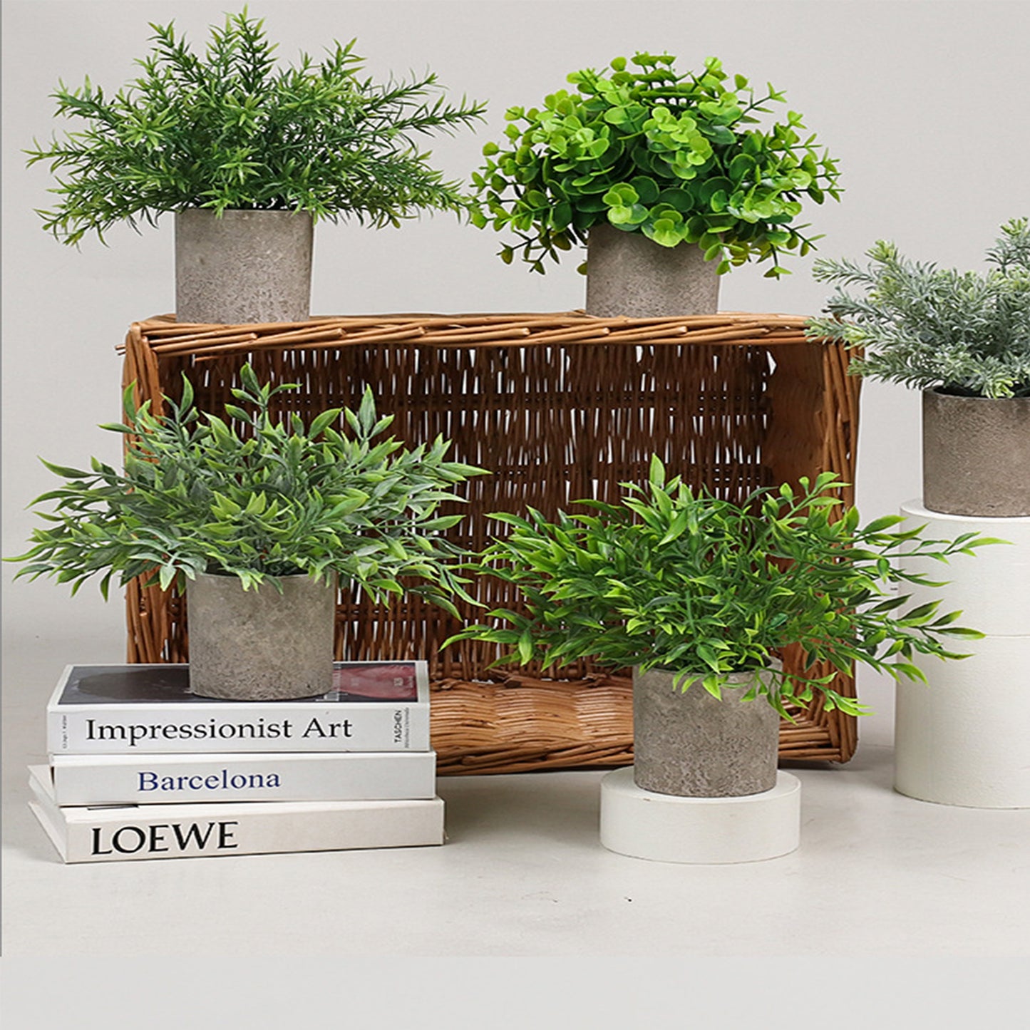 3Pcs Mini Potted Artificial Plastic Green Plants