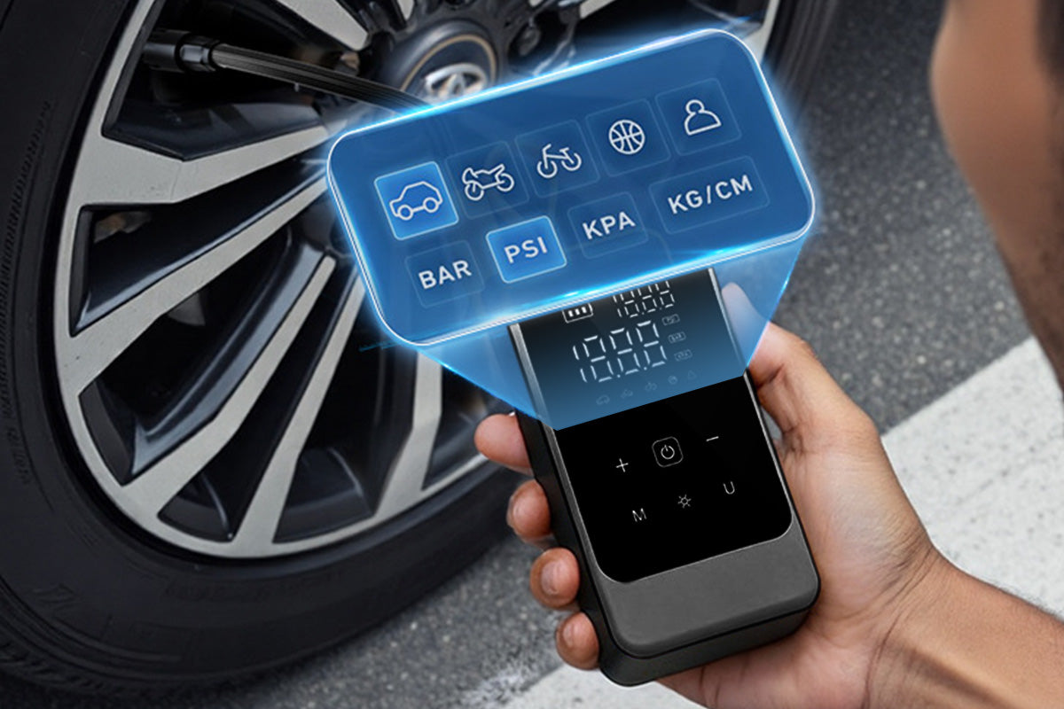 Dual Power Cordless Wired Air Pump with Preset Modes Car Tire Inflator with Light Tire Inflator Digital Display Car Tire Pump