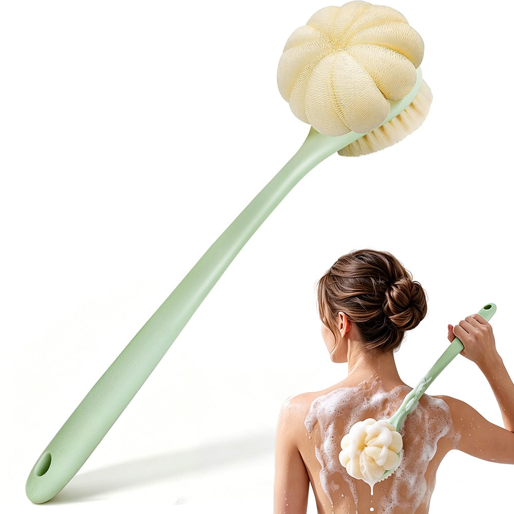 2 in 1 Double Sided Shower Brush with Loofah and Long Handle