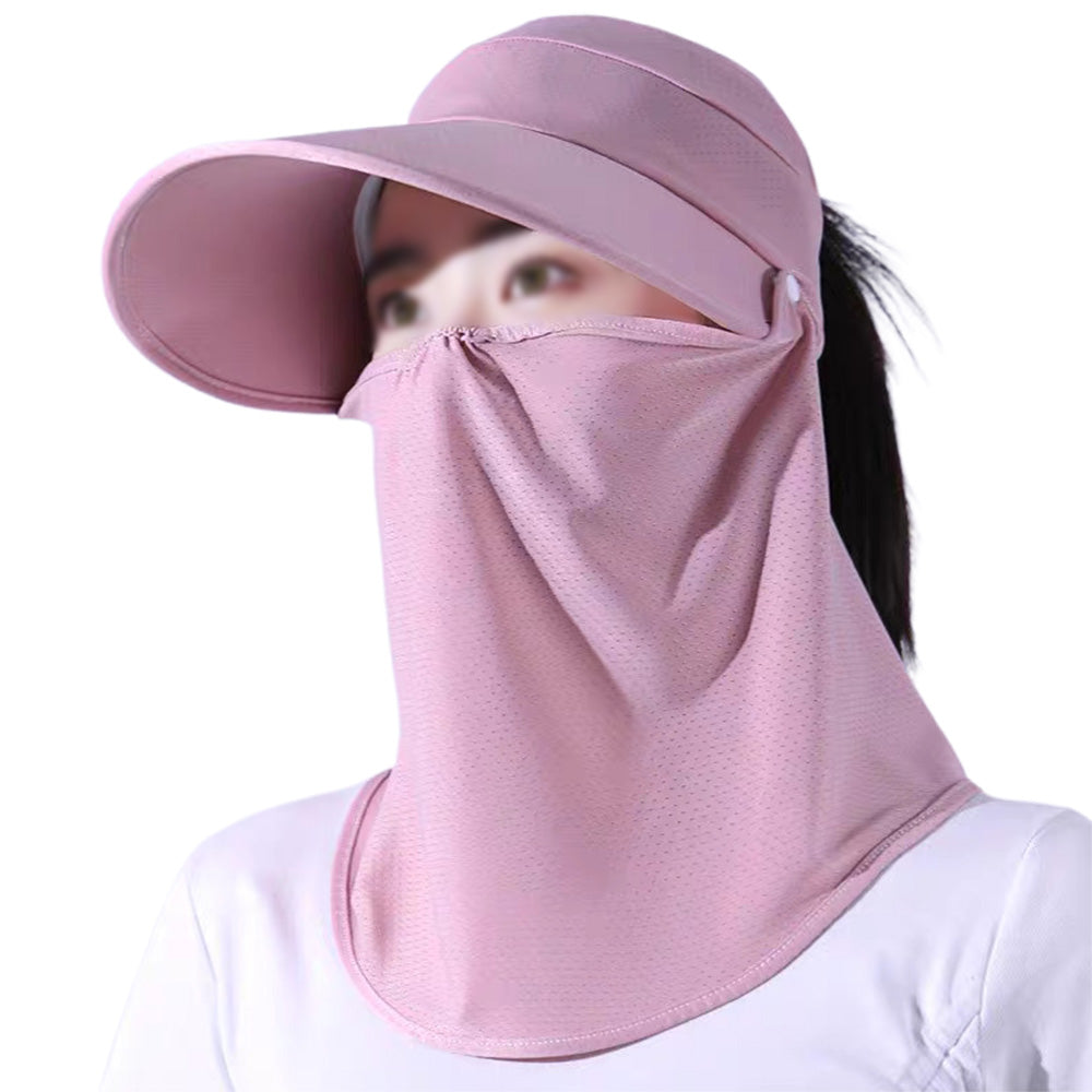 2X 3 in 1 Ponytail Sun Hat with Detachable Face Cover and Chin Strap