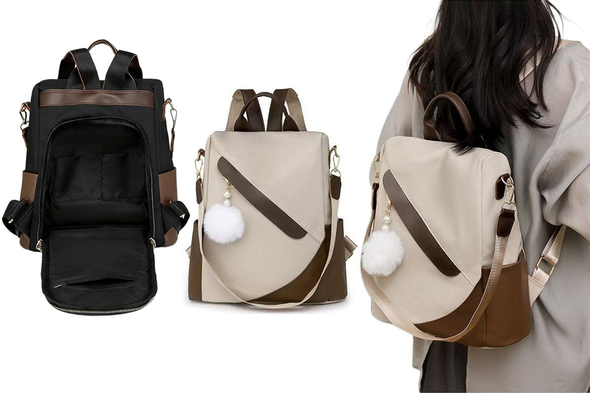 Anti-Theft Backpack with Furry Pom Pom Charm