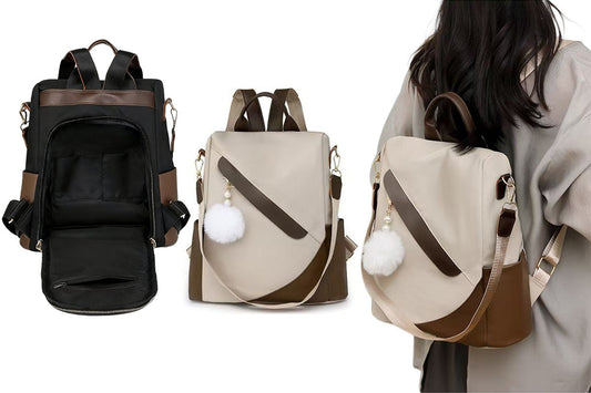 Anti-Theft Backpack with Furry Pom Pom Charm