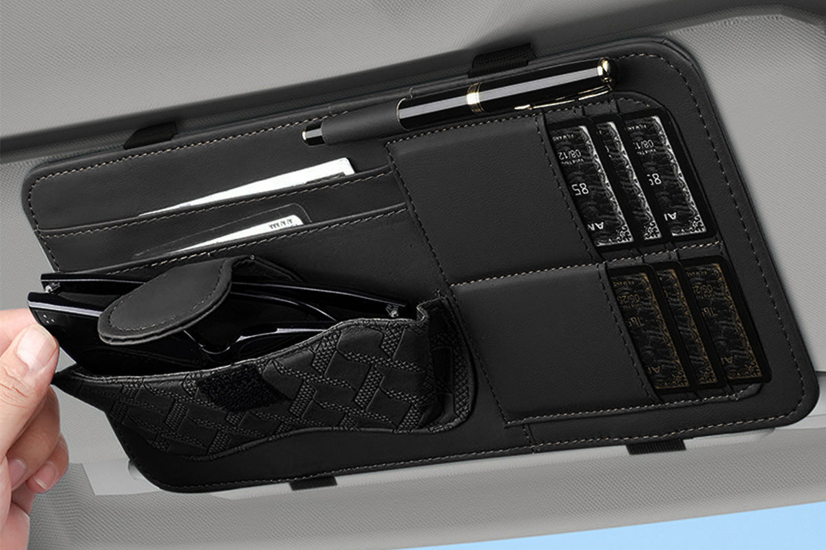 Car Sun Visor Organizer with Card Slots Sunglasses Holder Auto Interior Accessories Storage Holder with Tickets Slots