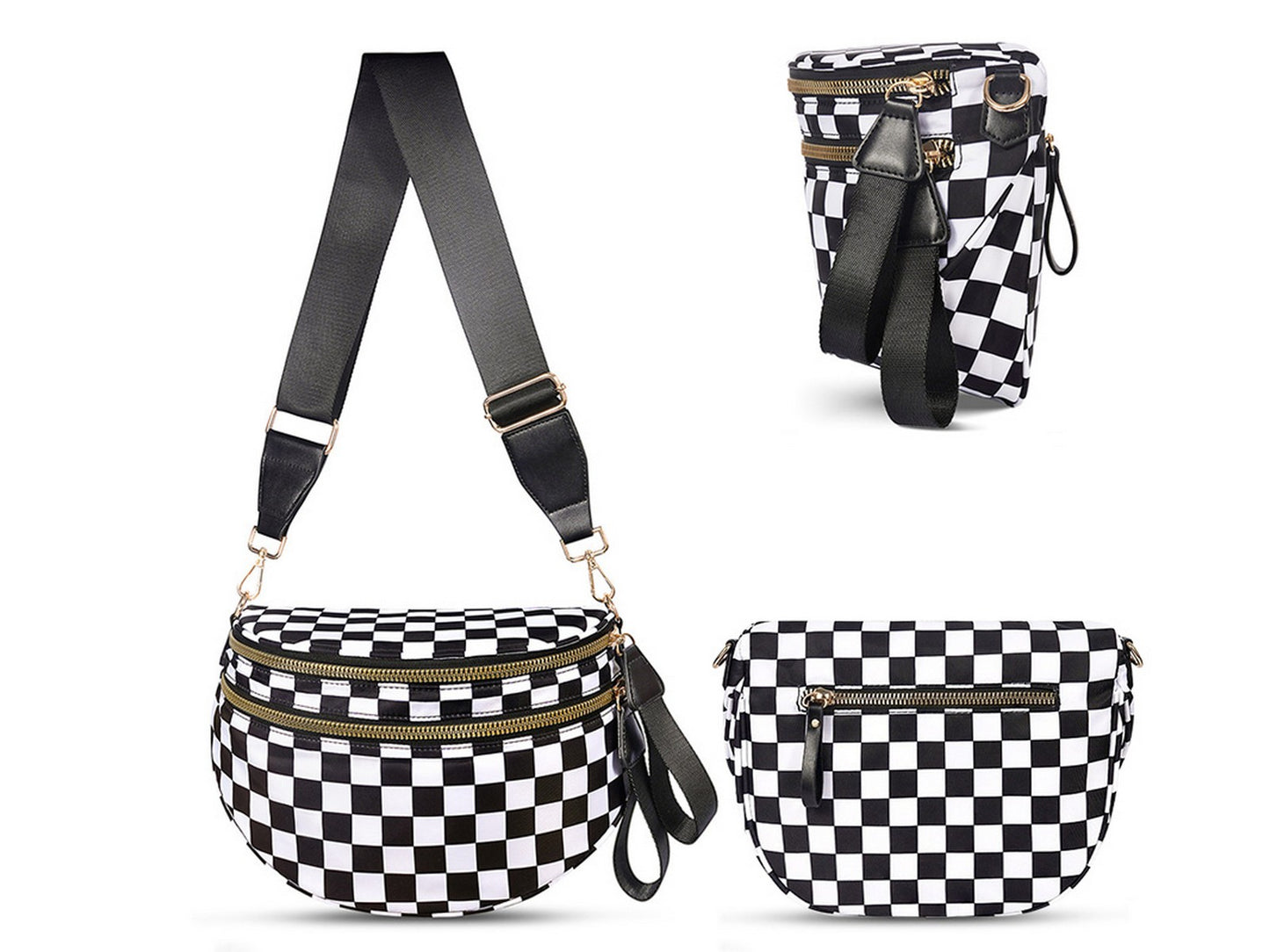 Checkered Crossbody Bag Belt Bag Bum Bag For Women Sling Bag With Shoulder Strap