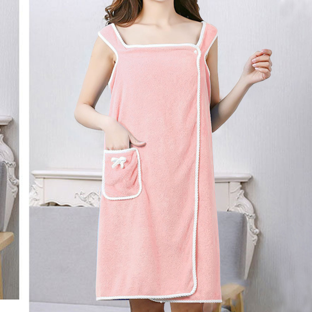 135x80CM Coral Fleece Bath Towel Wearable Wrap Absorb Bathrobe With Pocket