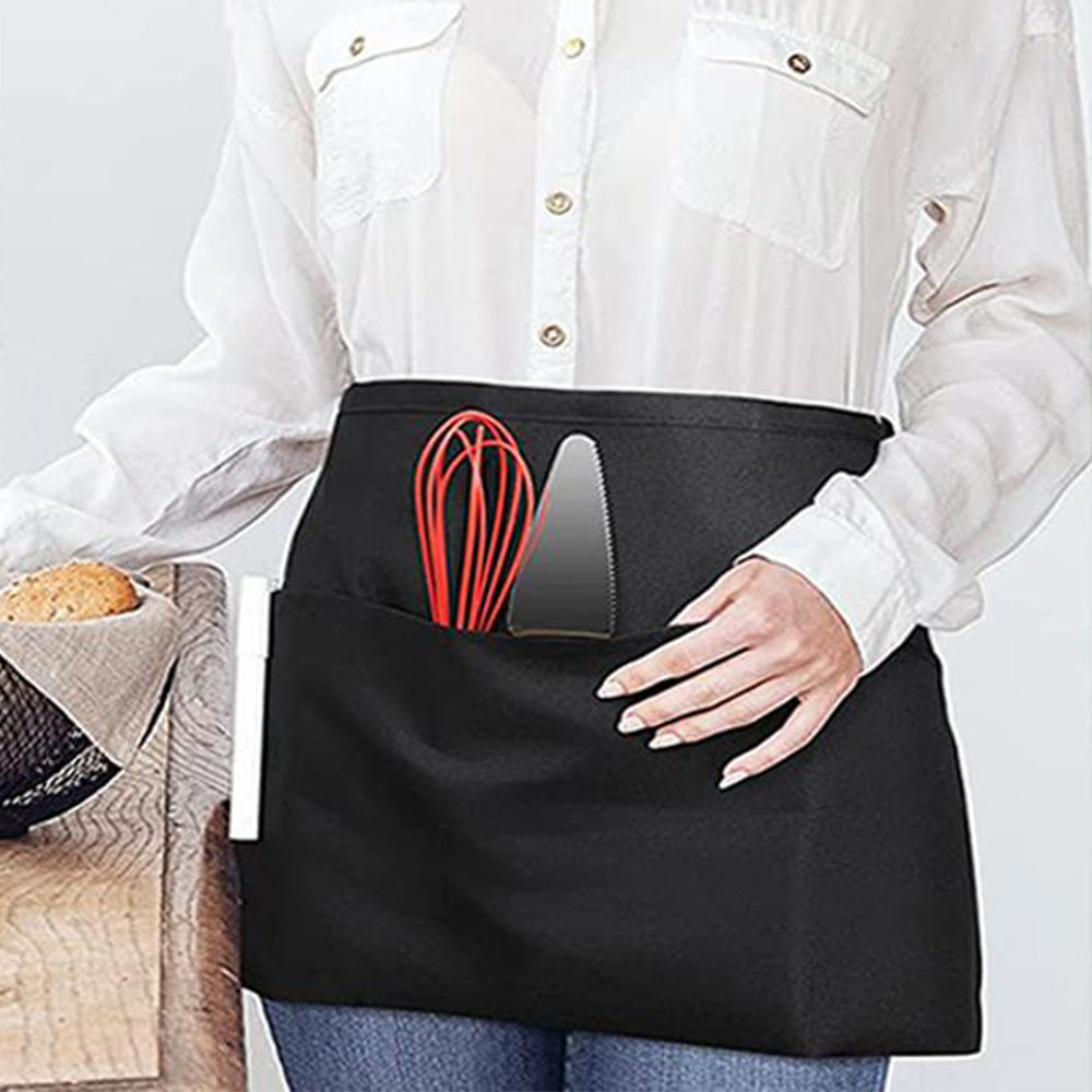 Short Half Waist Kitchen Apron with 3 Front Pockets