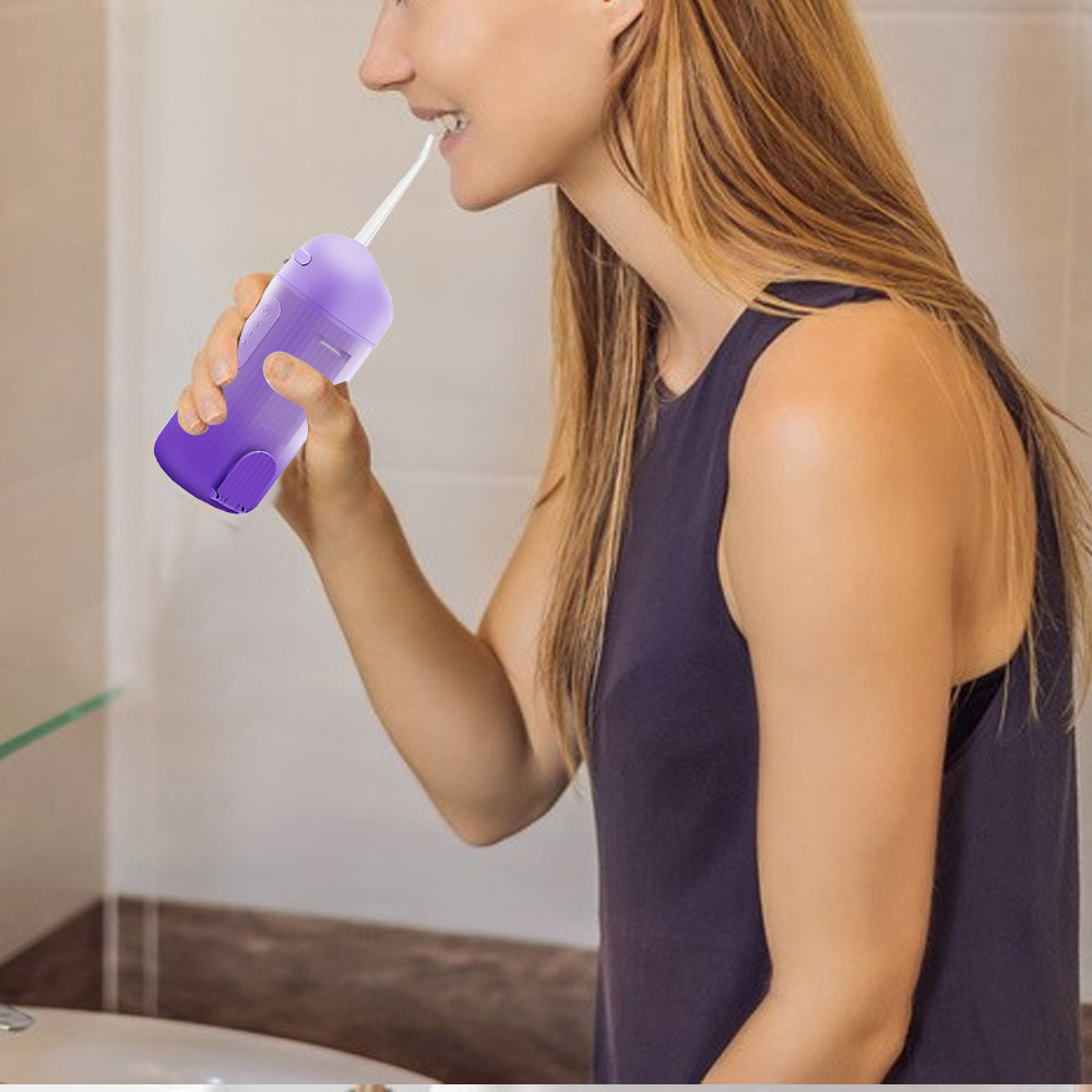 Mini Cordless Water Flosser Teeth Cleaner For Braces with Stretchable 240ML Water Tan