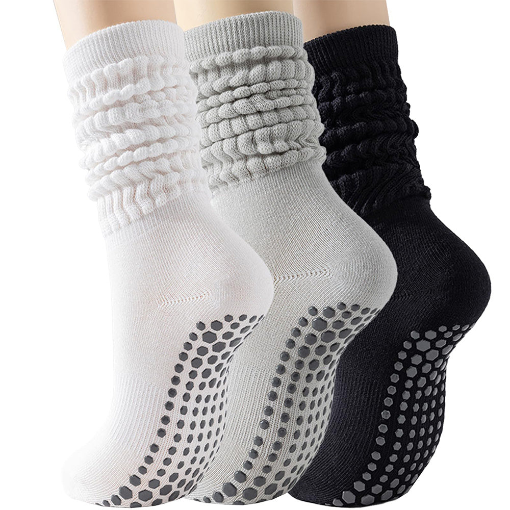 3 Pairs Knee-High Non-Slip Yoga Socks with Grips for Pilates Dance Barre