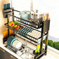 Over The Sink Dish Drying Rack Adjustable Large Capacity Stainless Steel Drainer with Cutlery Utensil Holders