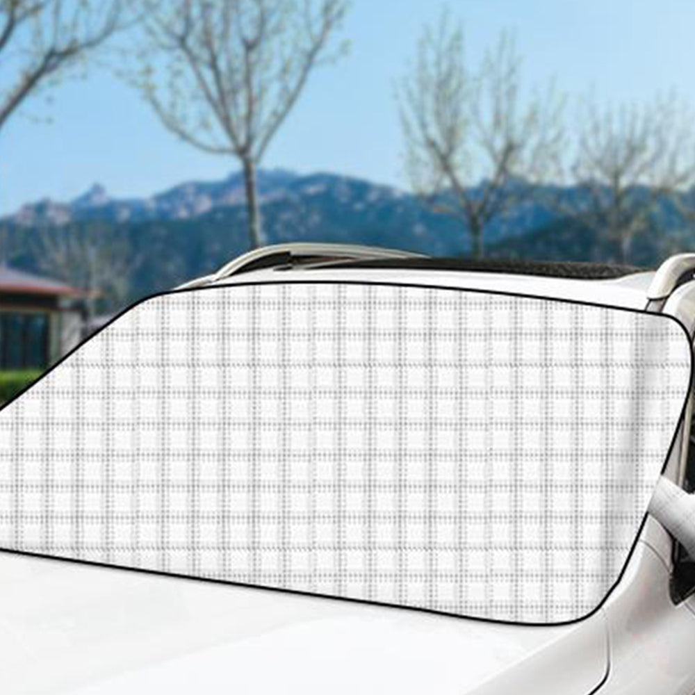 Car Windshield Snow Cover Protector with Reflection Strips-Double Layer Large Silver(with 5 strong adsorbable iron)