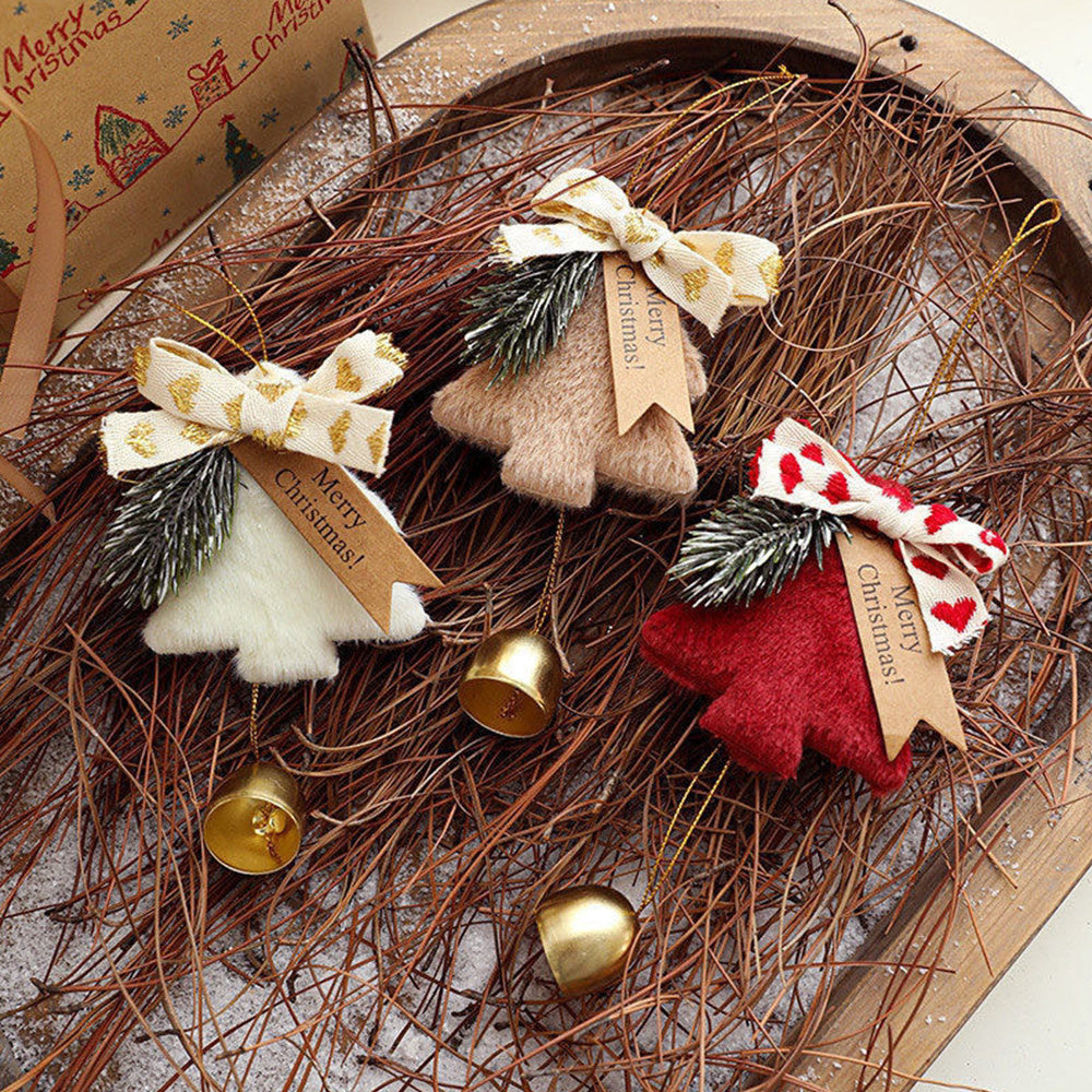 3pcs Jingle Bells Christmas Tree Decorations Plush Pendant Hanging Christmas Ornaments