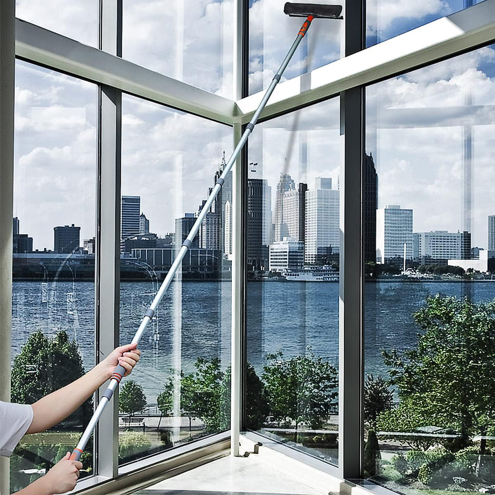 2 in 1 Window Squeegee Window Cleaner Kit with 2 Microfiber Cloths-7-Section Pole