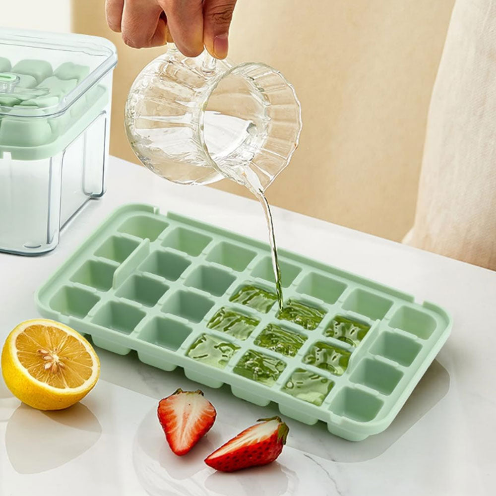 56 Grid Plastic Ice Tray Mold with Scoop Ice Cube Maker Storage Container Box