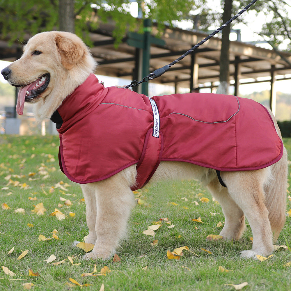 Waterproof Dog Jacket Winter Coat with Buckle and Reflective Strips-Wine Red
