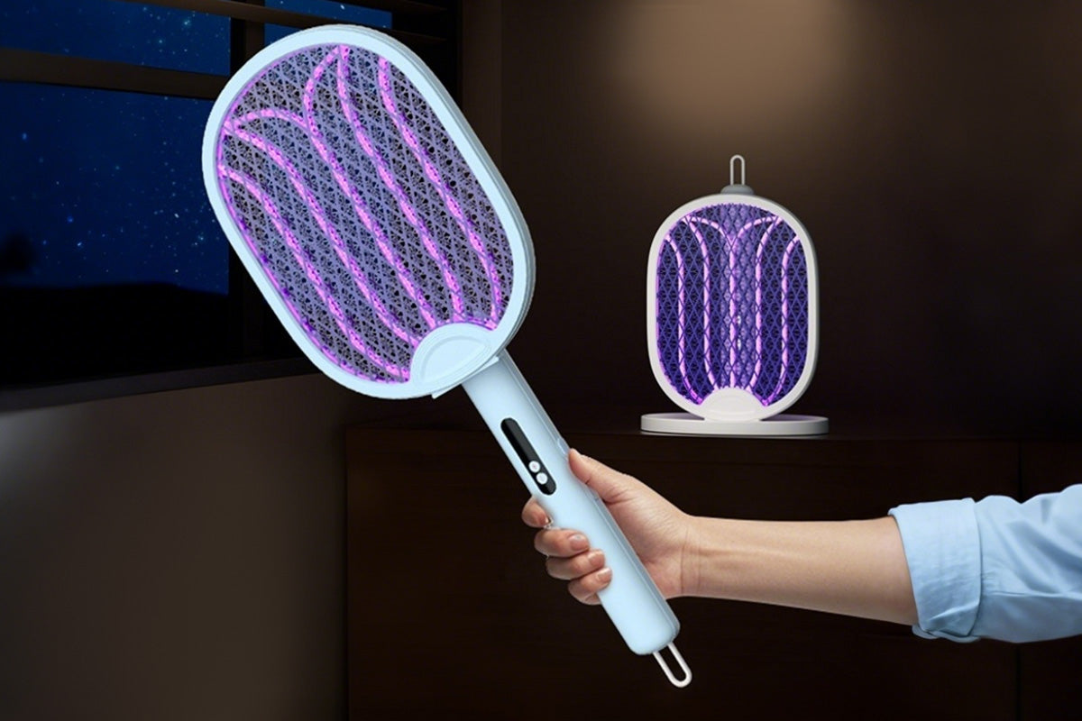 Foldable Electric Mosquito Swatter with Charging Base Station Mosquito Zapper Fly Killer Rechargeable Bug Zapper
