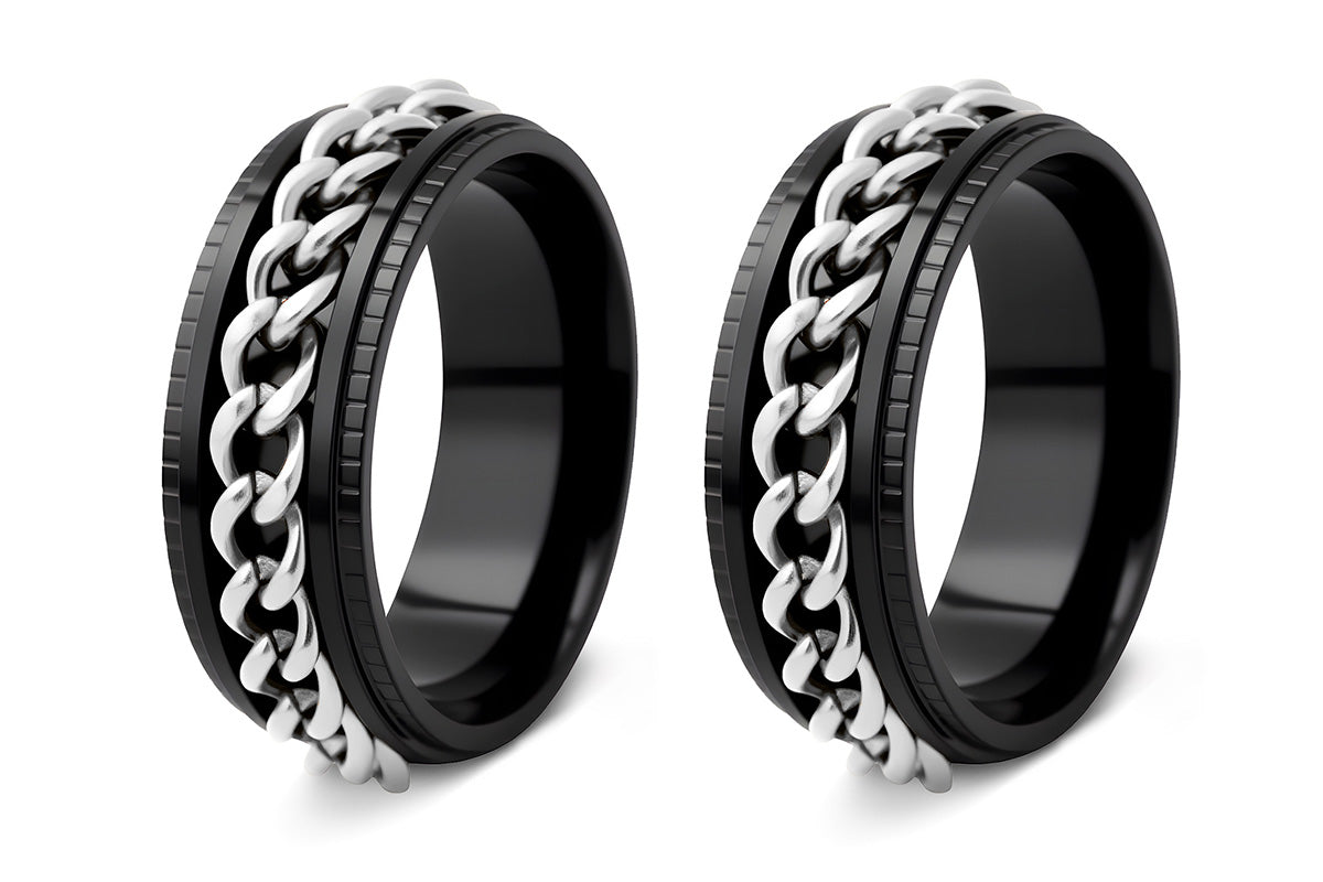 Fidget Rings Anxiety Spinner Rings Stainless Steel Chain Rings-Silver