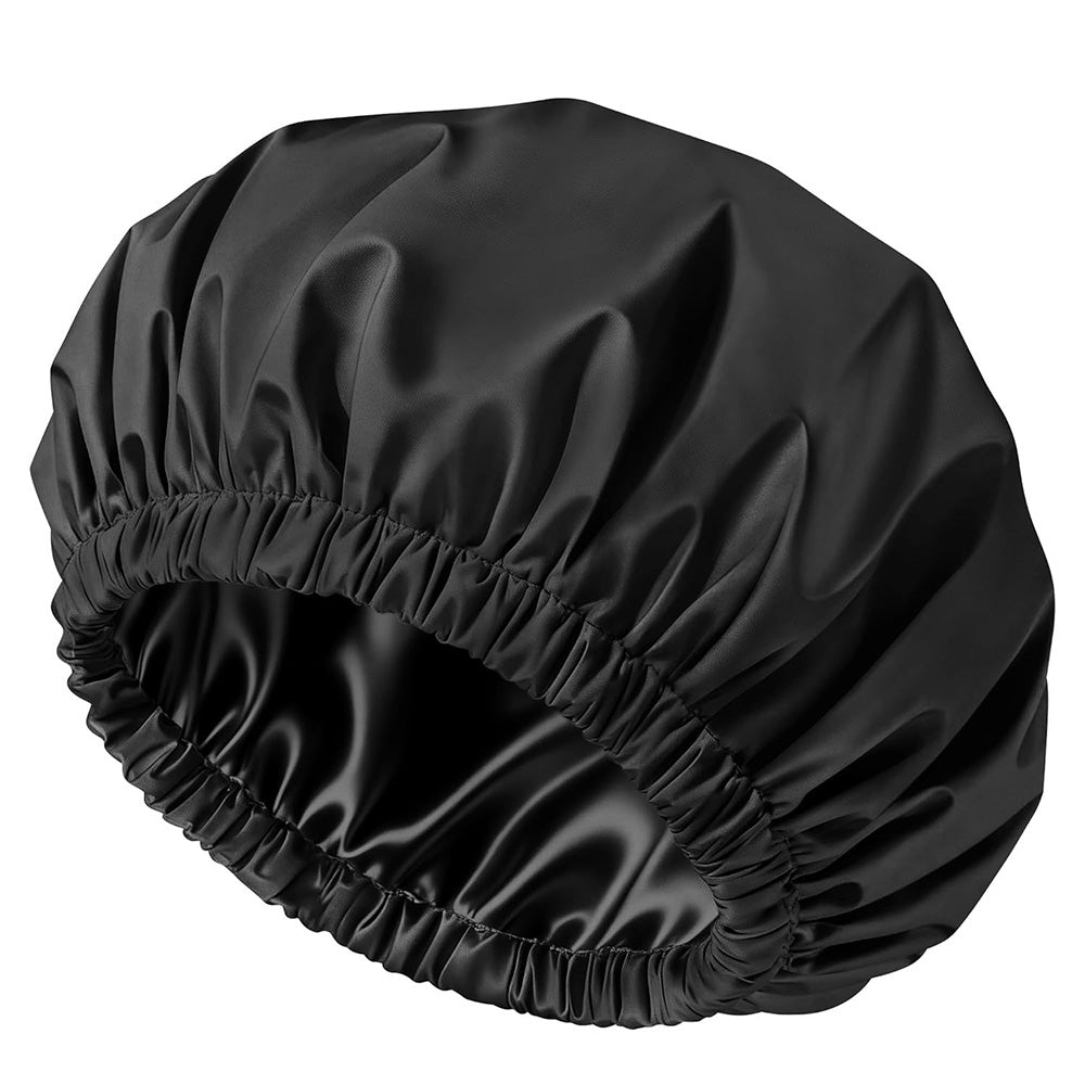 Reusable Water-Resistant Double-Layer Polyester and Satin Shower Cap for Women