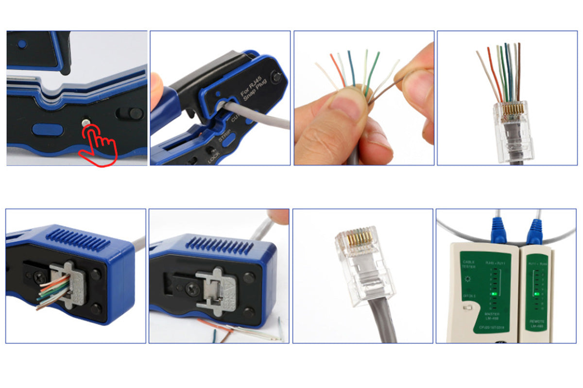 RJ45 Crimp Tool Pass Thru Ethernet Crimper for Cat5e Cat6 Cat6a 8P