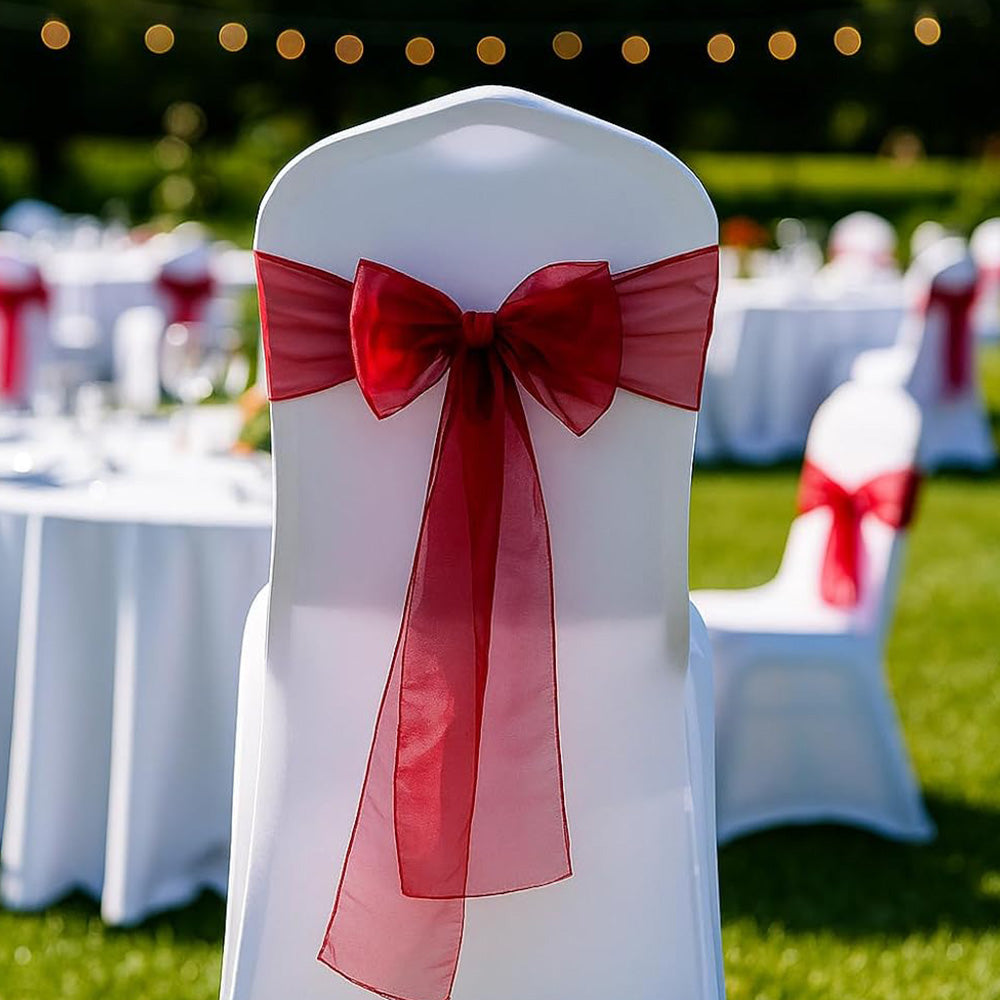 10Pcs Sheer Organza Wedding Chair Back Bow Sashes for Party Decor