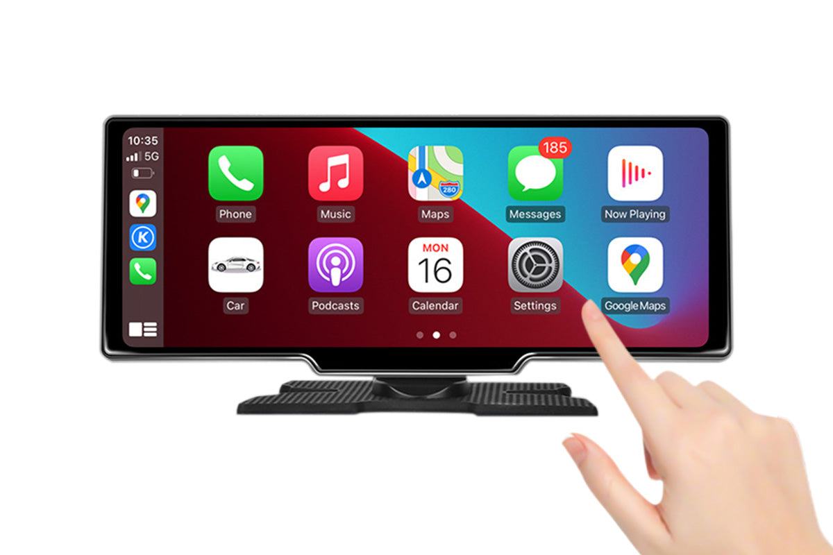 10.26 Inch Wireless Carplay Android Auto Screen Portable with Dual Dash Cam