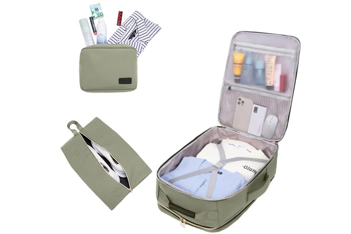 40L Travel Backpack for Men and Women Waterproof Carry On Bag with 3 Storage Pouches