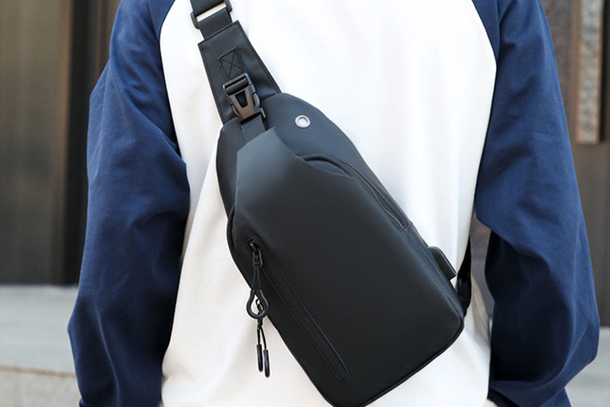 Water-Resistant Sling Bag Anti-Theft Chest Pack Crossbody Backpack with USB Charging Port and Headphone Hole