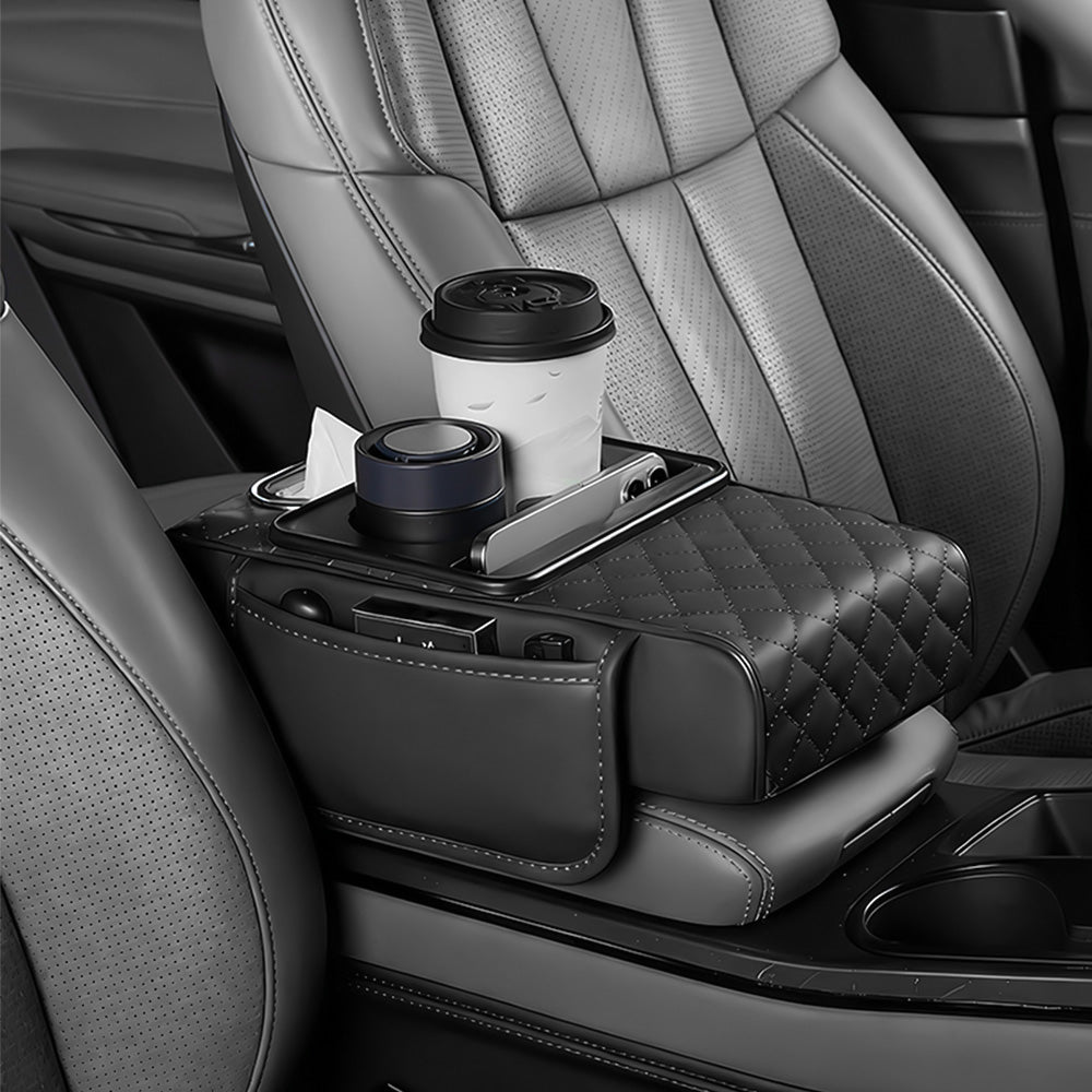 Car Armrest Cushion Organizer with Cup Holder Multi Functional Center Console Booster Pad