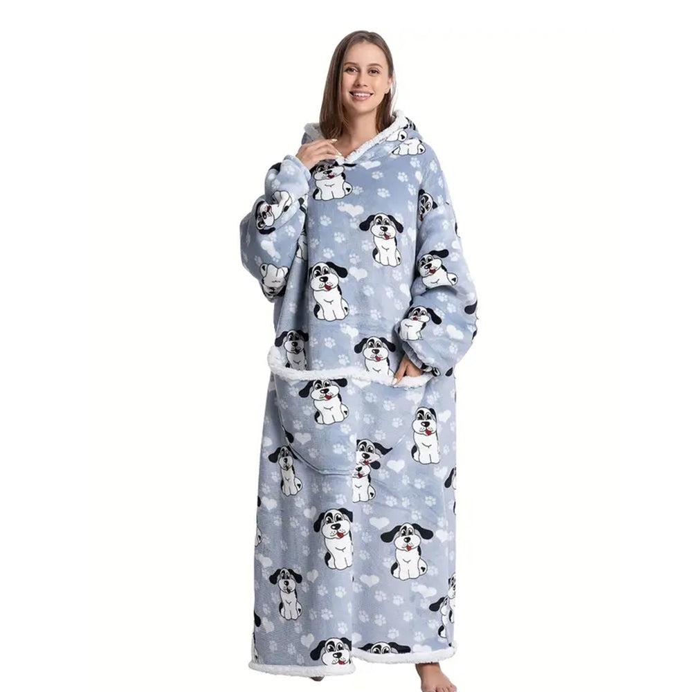Extra Long Hoodie Wearable Blanket With Big Pocket for Adults