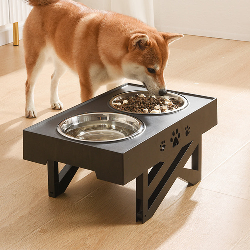 Elevated Pet Feeder Food Water with Double Bowl Adjustable Height Raised Stand