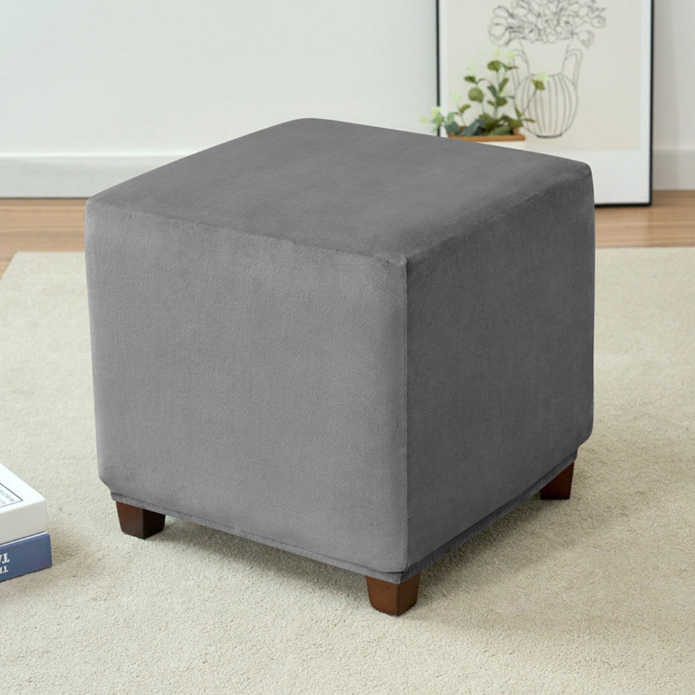 High Stretch Square Footstool Cover Machine Washable-Dark Grey