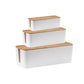 3Pcs Bamboo Lid Cable Management Storage Box for Home and Office-White, S, M, L